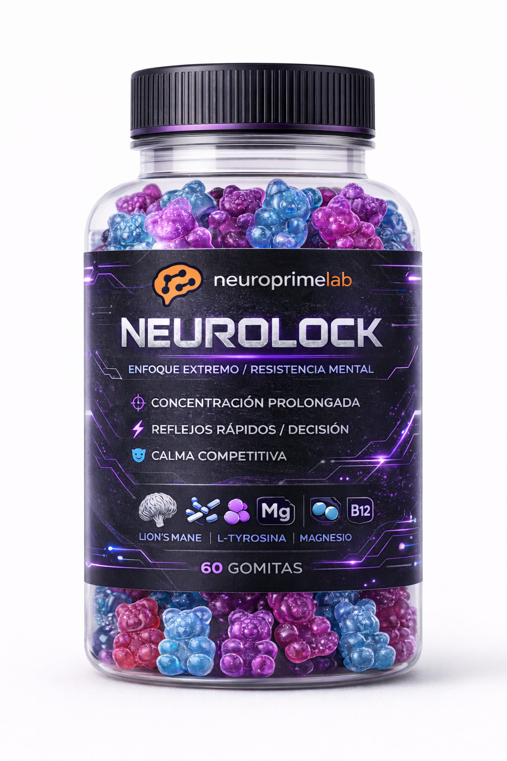 NEUROLOCK - Para GAMERS: Enfoque Extremo y Resistencia Mental - 60 Gomitas